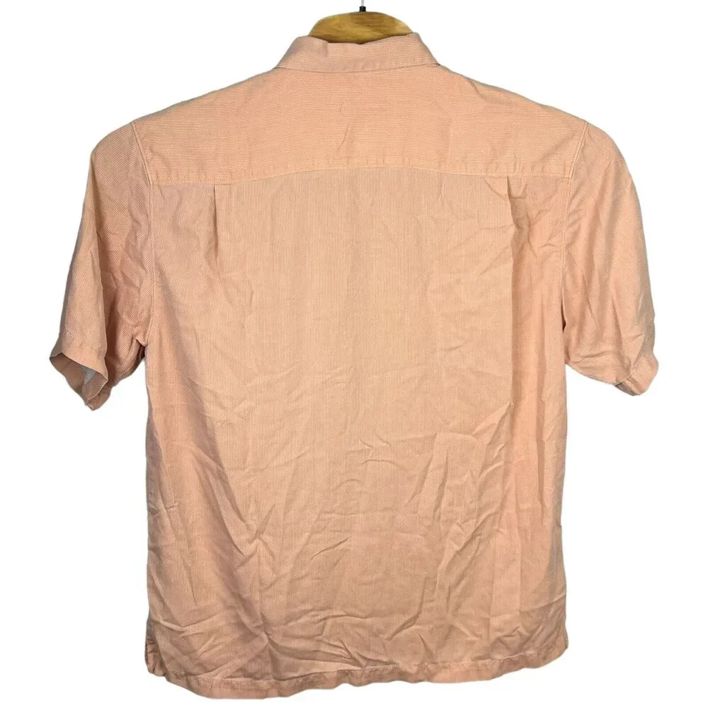 Tommy Bahama Mens Peach Floral Silk Short Sleeve Button Up Shirt‎ Large